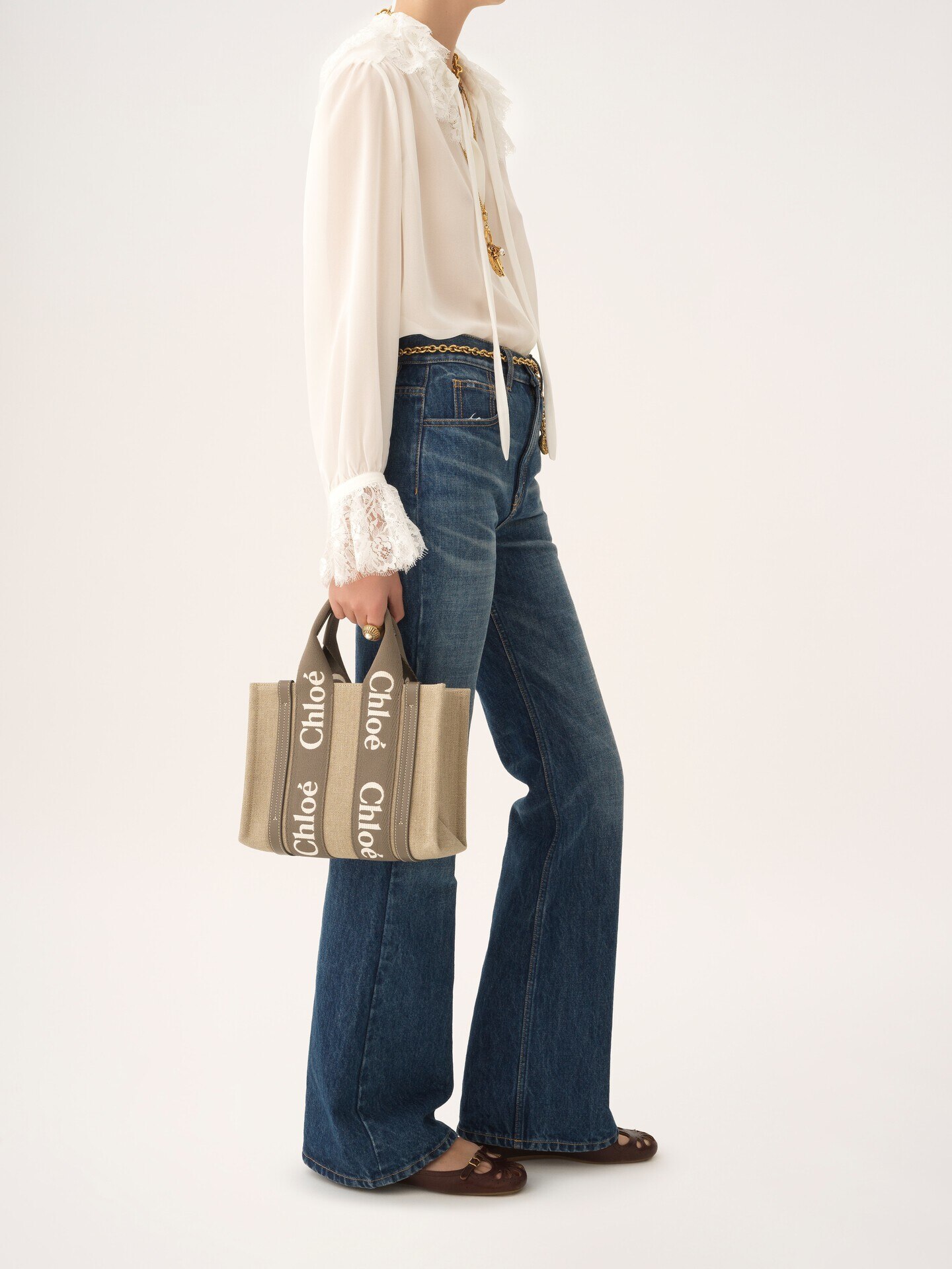 Small Woody tote bag in linen - 8