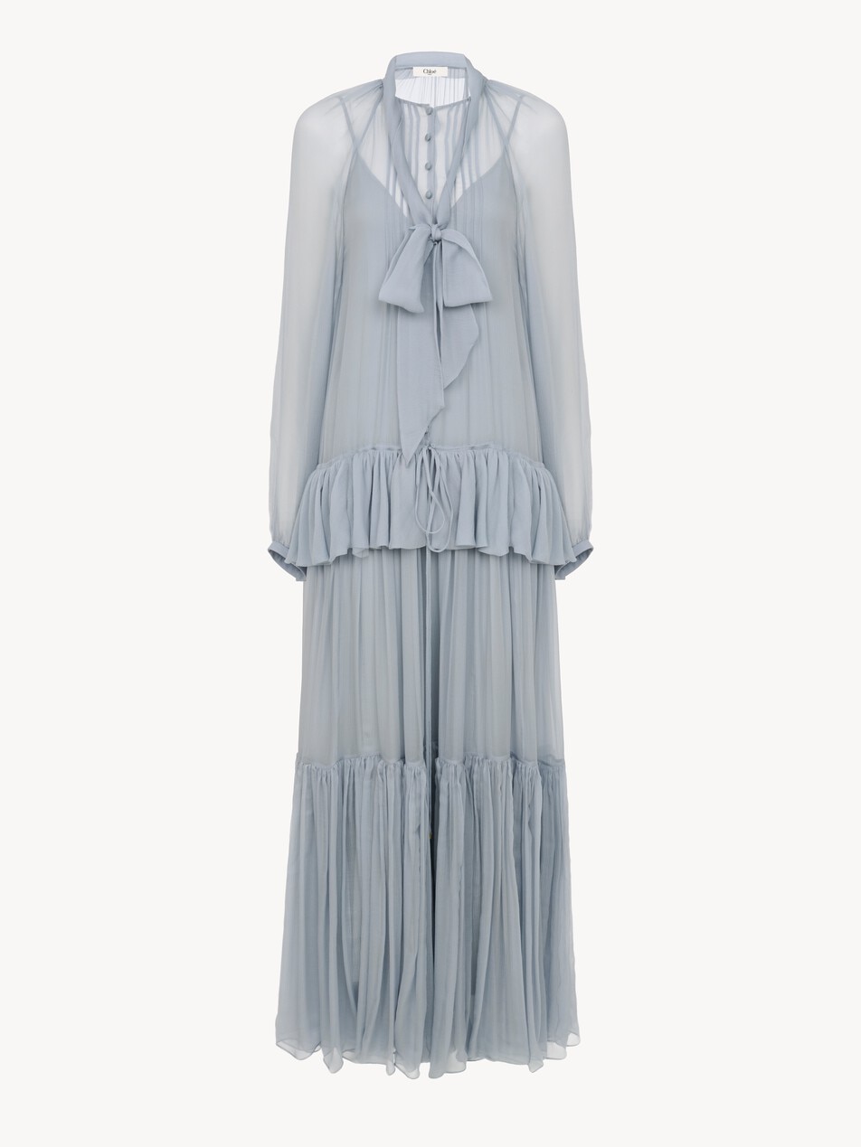 Fluid lavalli&egrave;re long dress in silk mousseline - Packshot