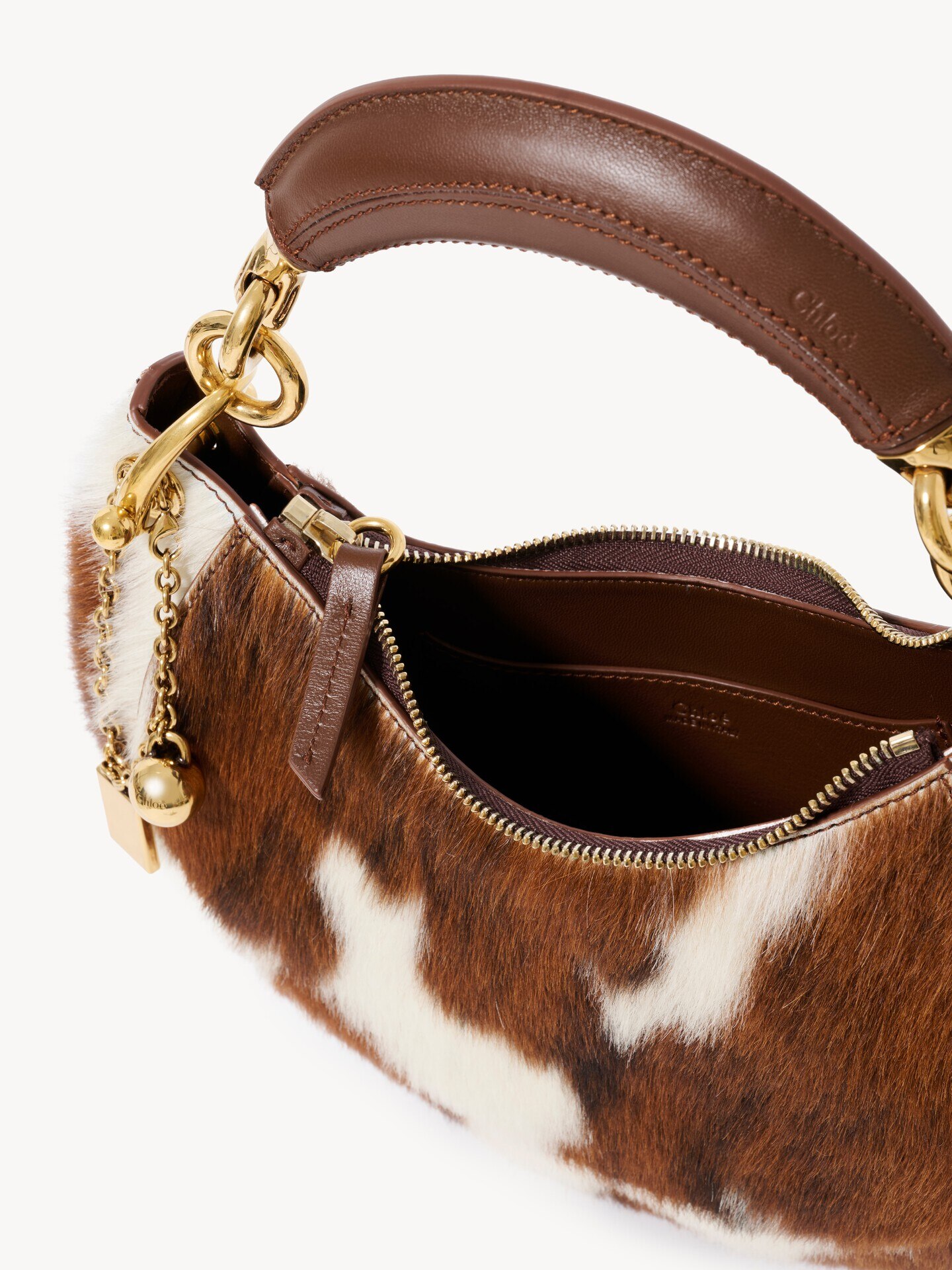 Small Chlo&eacute; Banana zipped hobo bag in hair-on leather - 6.0