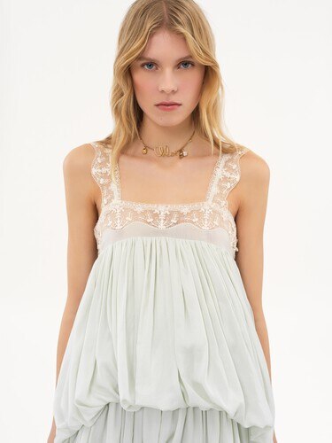 Vestido de volantes irregular de seda habotai y encaje - 7