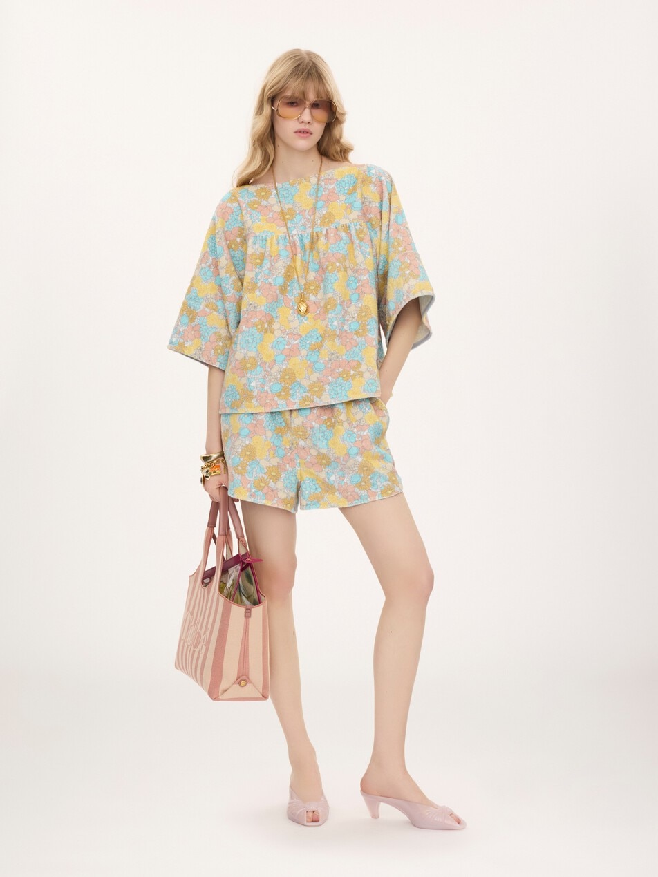 Drawstring mini shorts in cotton toweling