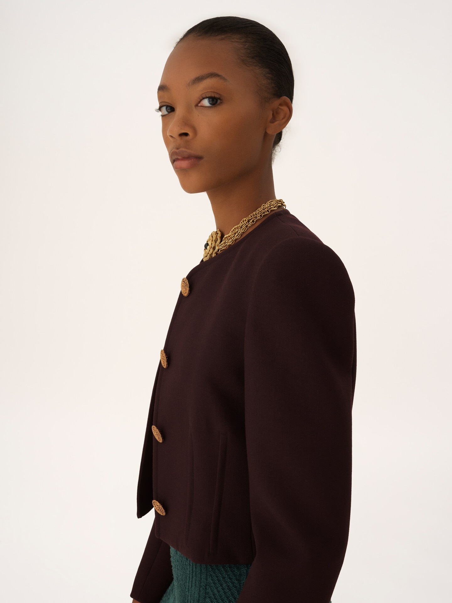 Veste courte sans col en cr&ecirc;pe de laine - 7