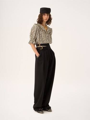 Puff-sleeve ruffle top in cr&ecirc;pe de chine - 3