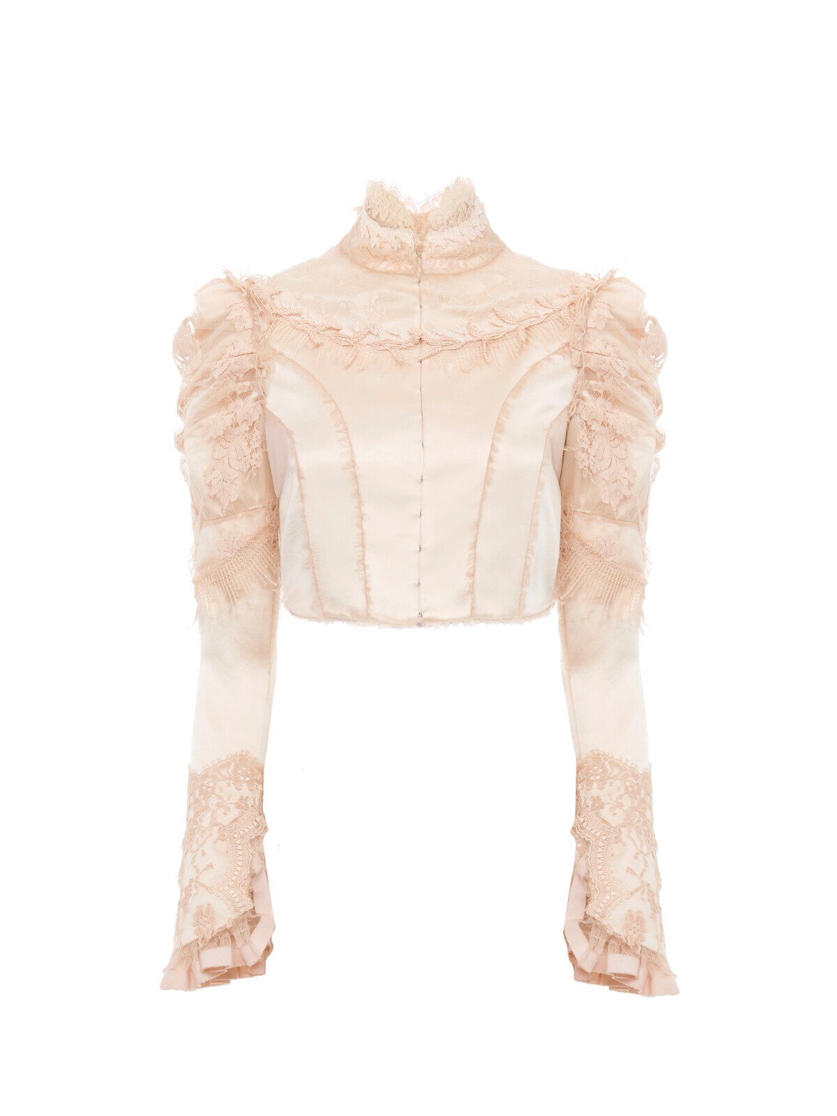 Chloé Cropped fitted jacket in silk duchess satin & lace | Thumbnail 8