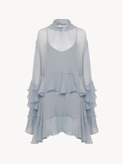 Minivestido con volantes de muselina de seda