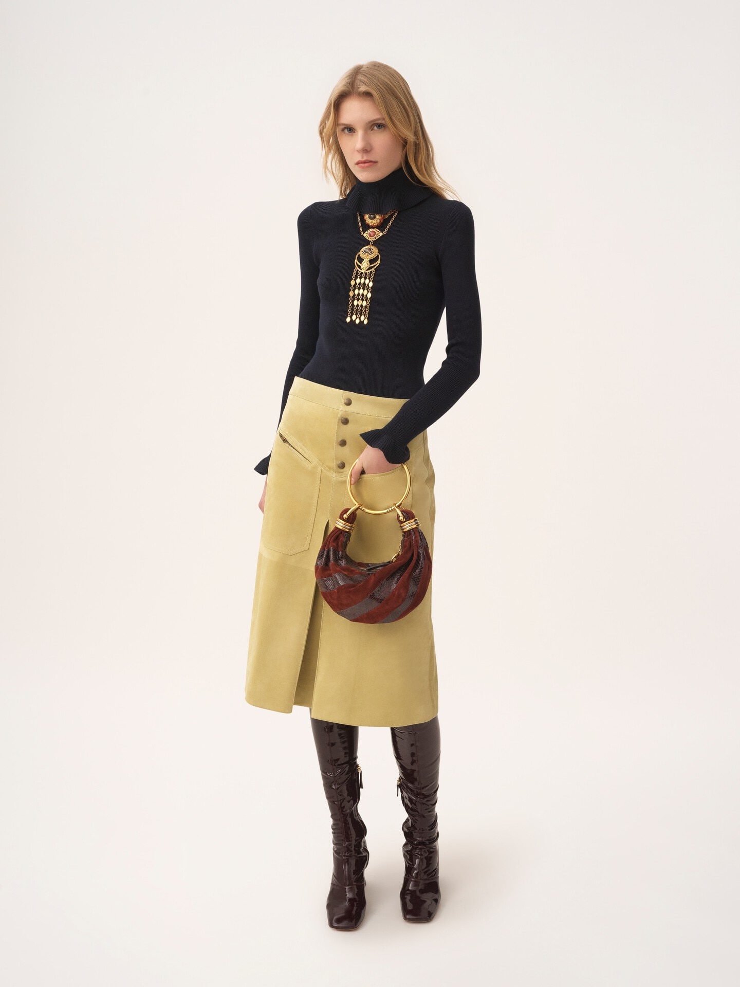 Pull col roul&eacute; ajust&eacute; en maille de coton et laine - 3