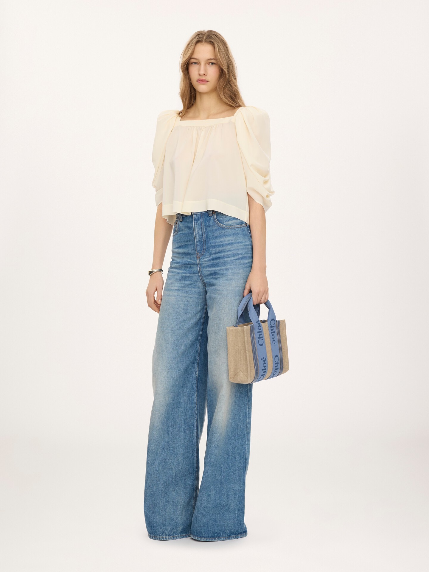 Small Woody tote bag in linen - 8