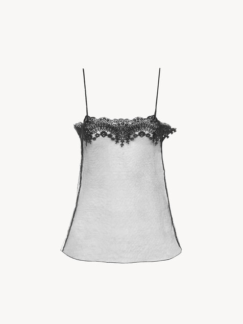 Fitted tank top in embroidered lace
