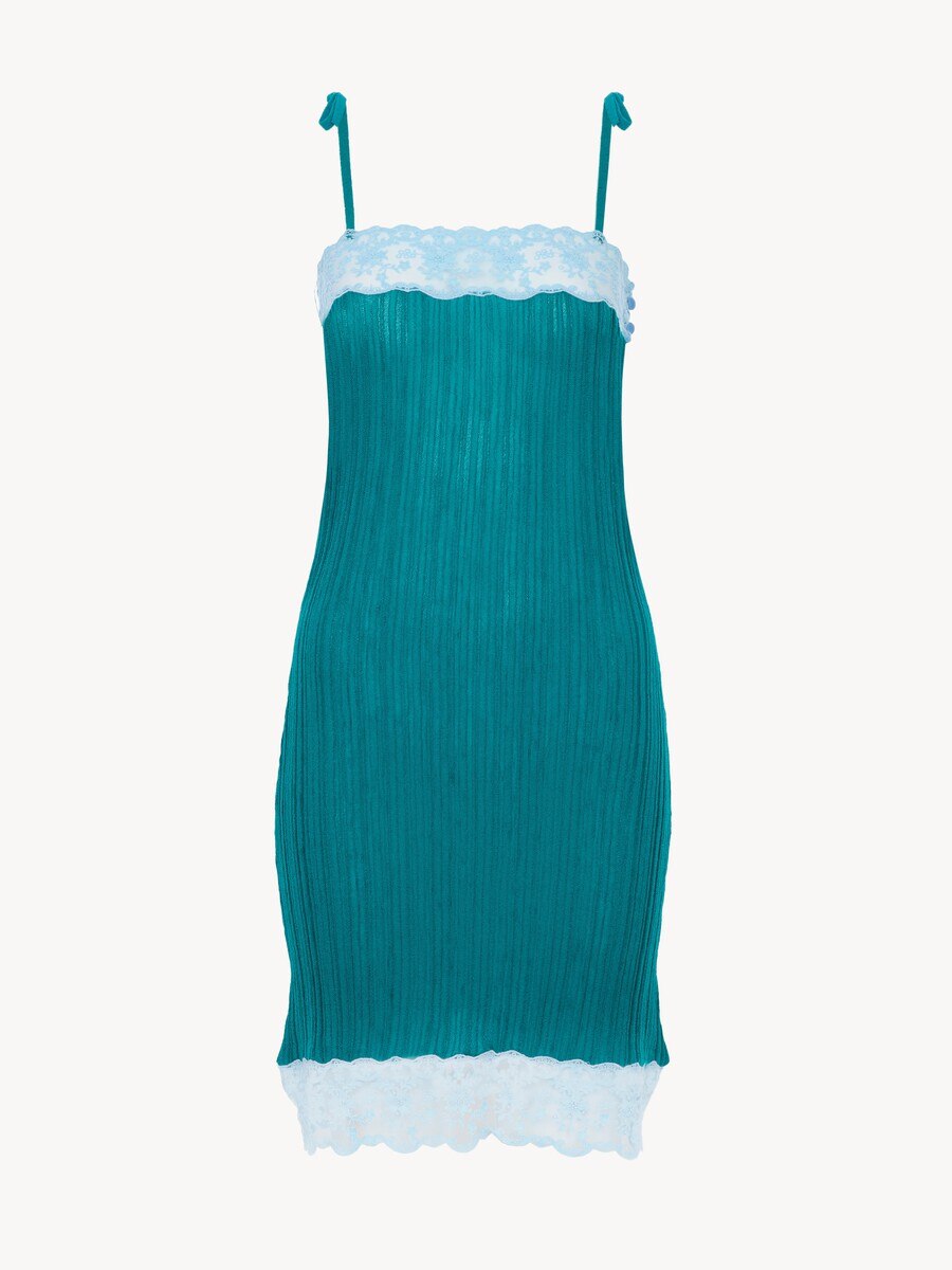 Minivestido ajustado sin mangas de punto de lana y encaje - 2