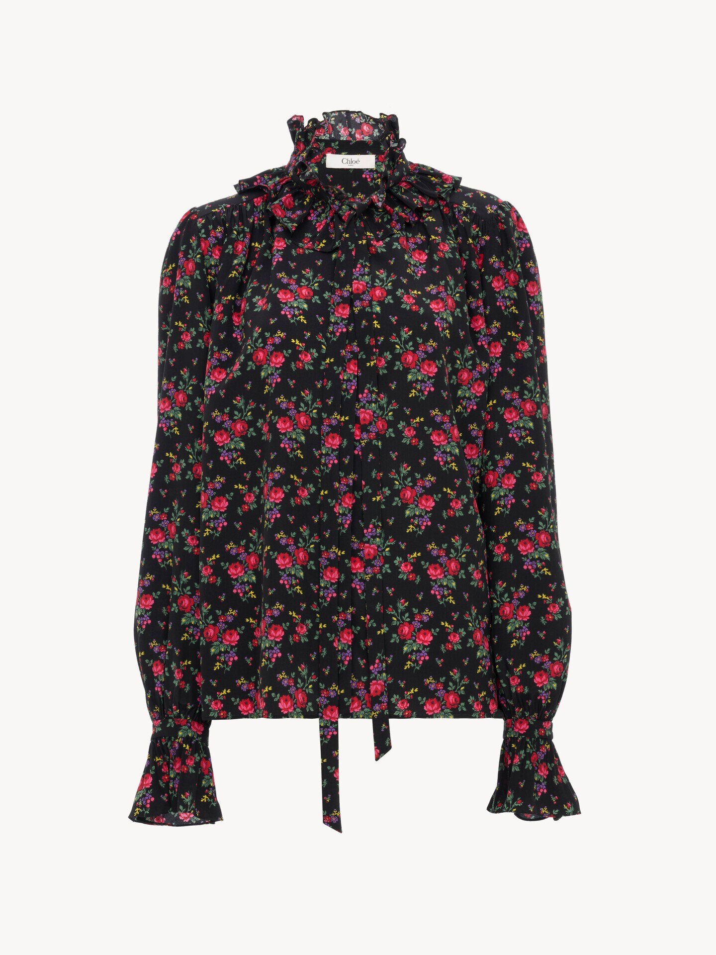 Tie-front ruffled blouse in cr&ecirc;pe de chine - 2.0