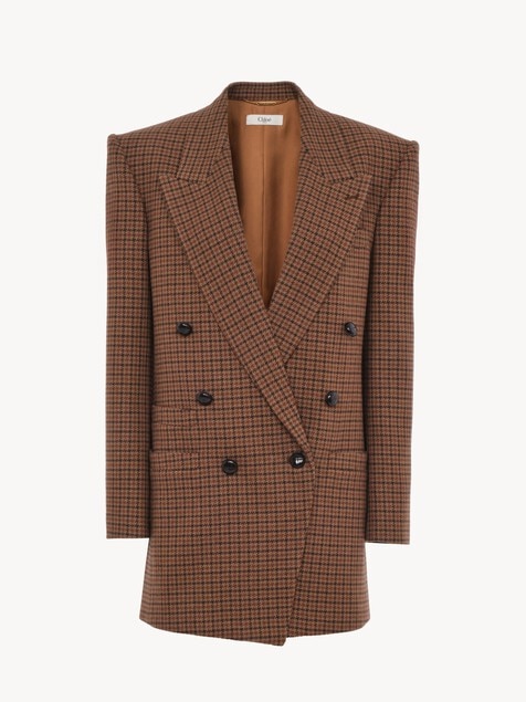 Double-breasted tailored jacket in houndstooth wool