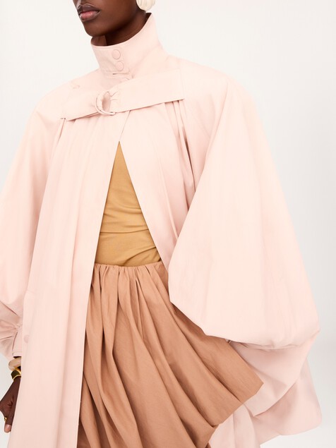 High-neck oversized cape coat in cotton poplin
