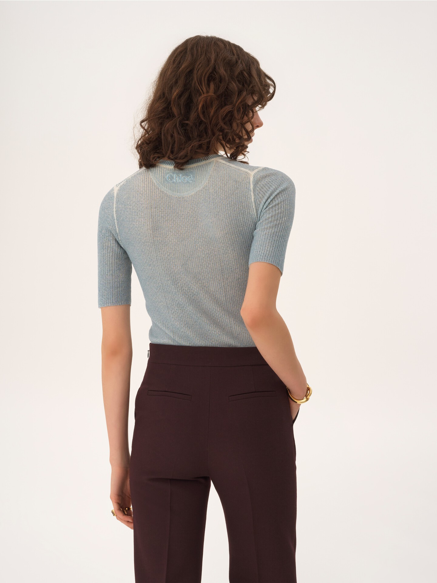 Pull manches courtes en maille de laine m&eacute;rinos - 5