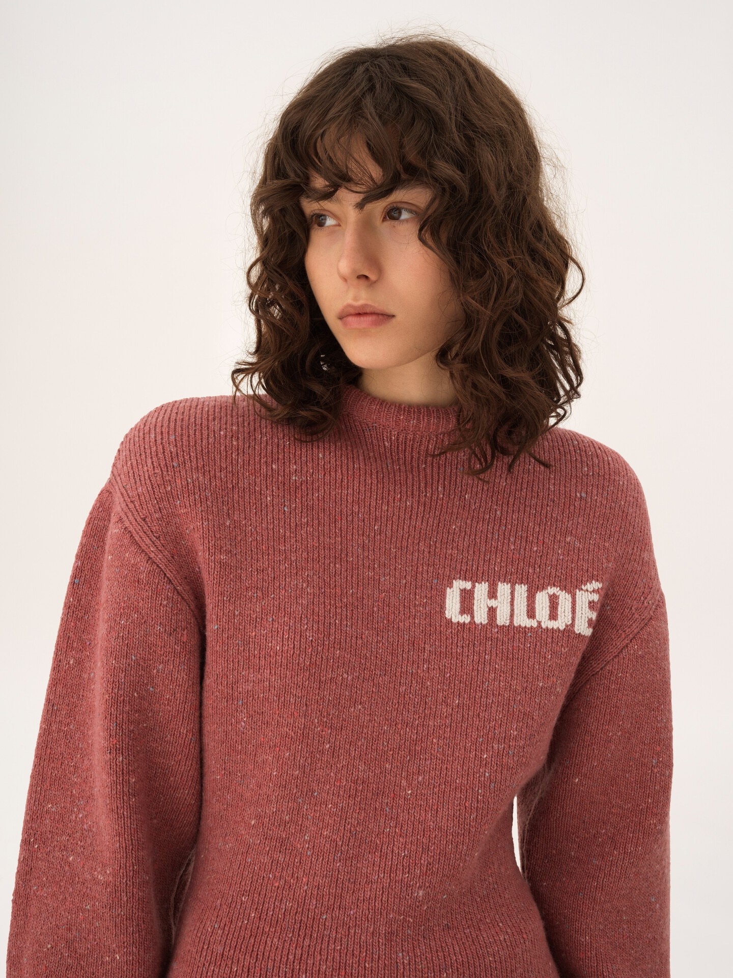 Mini abito a maniche lunghe con logo in maglia di lana merino - 5