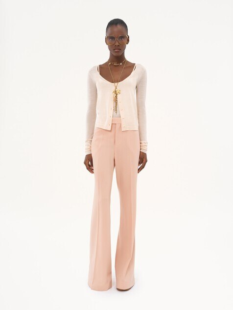 Scoop-neck fitted cardigan in superfine wool knit