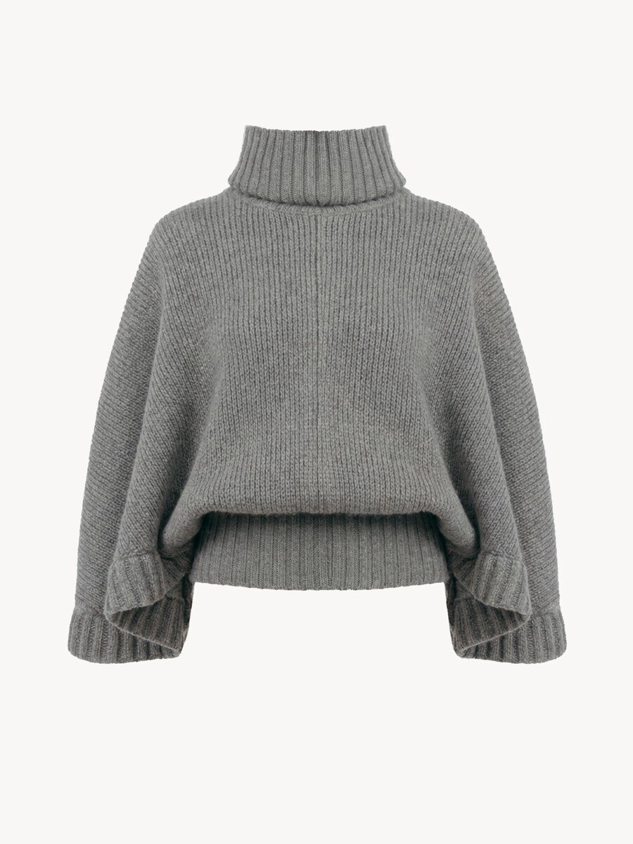Short turtleneck cape in a wool & cashmere knit - 2