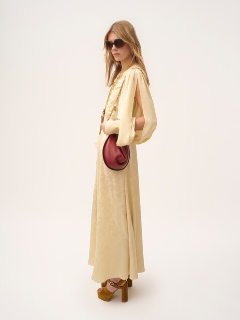 Ruched long dress in silk jacquard