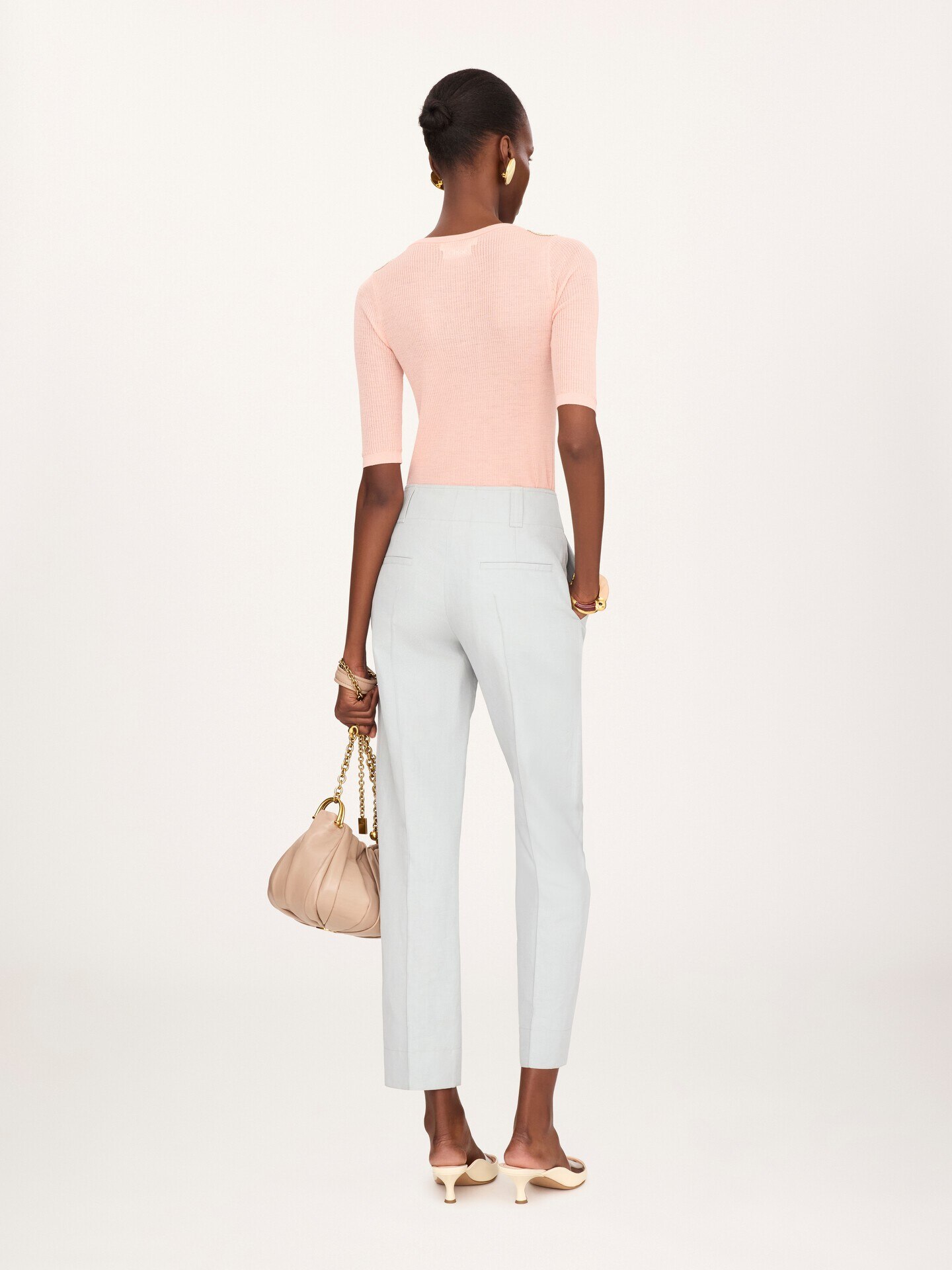 Pantalon cigarette en lin et coton m&eacute;lang&eacute;s - 5