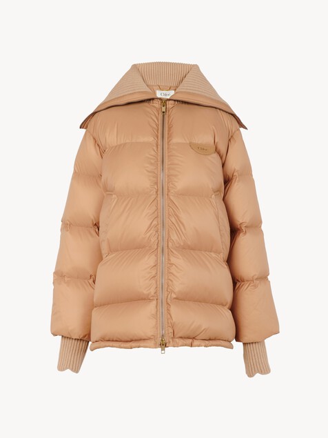 High-neck puffer jacket in shiny nylon
