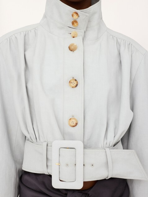 Veste courte col foulard en lin et coton m&eacute;lang&eacute;s