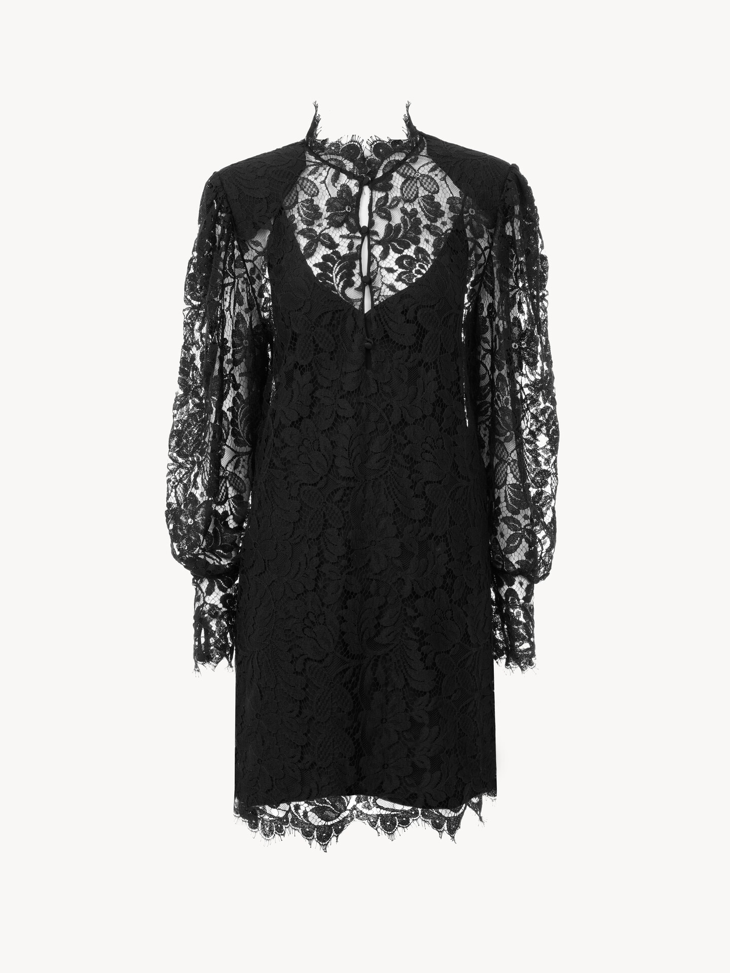 Long-sleeve mini dress in lace - 2
