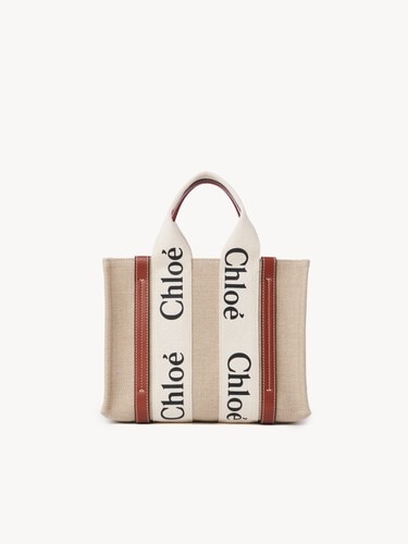 Small Woody tote bag in linen - 7
