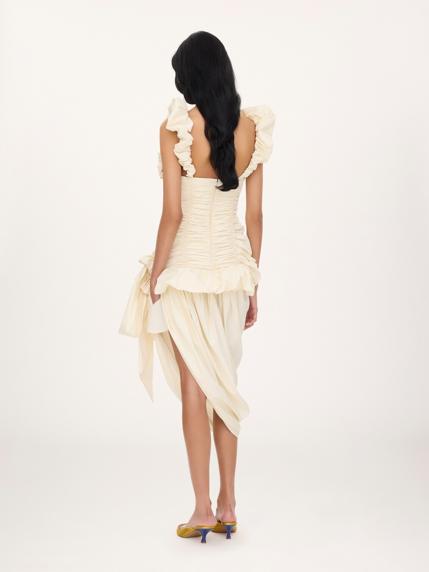 Ruched bustier midi dress in cotton poplin - 6