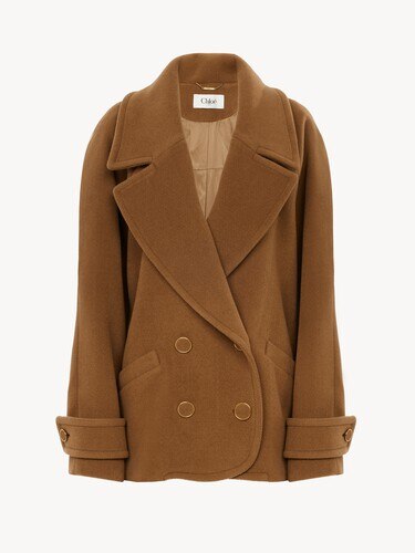 Double-breasted short coat in herringbone wool - 1