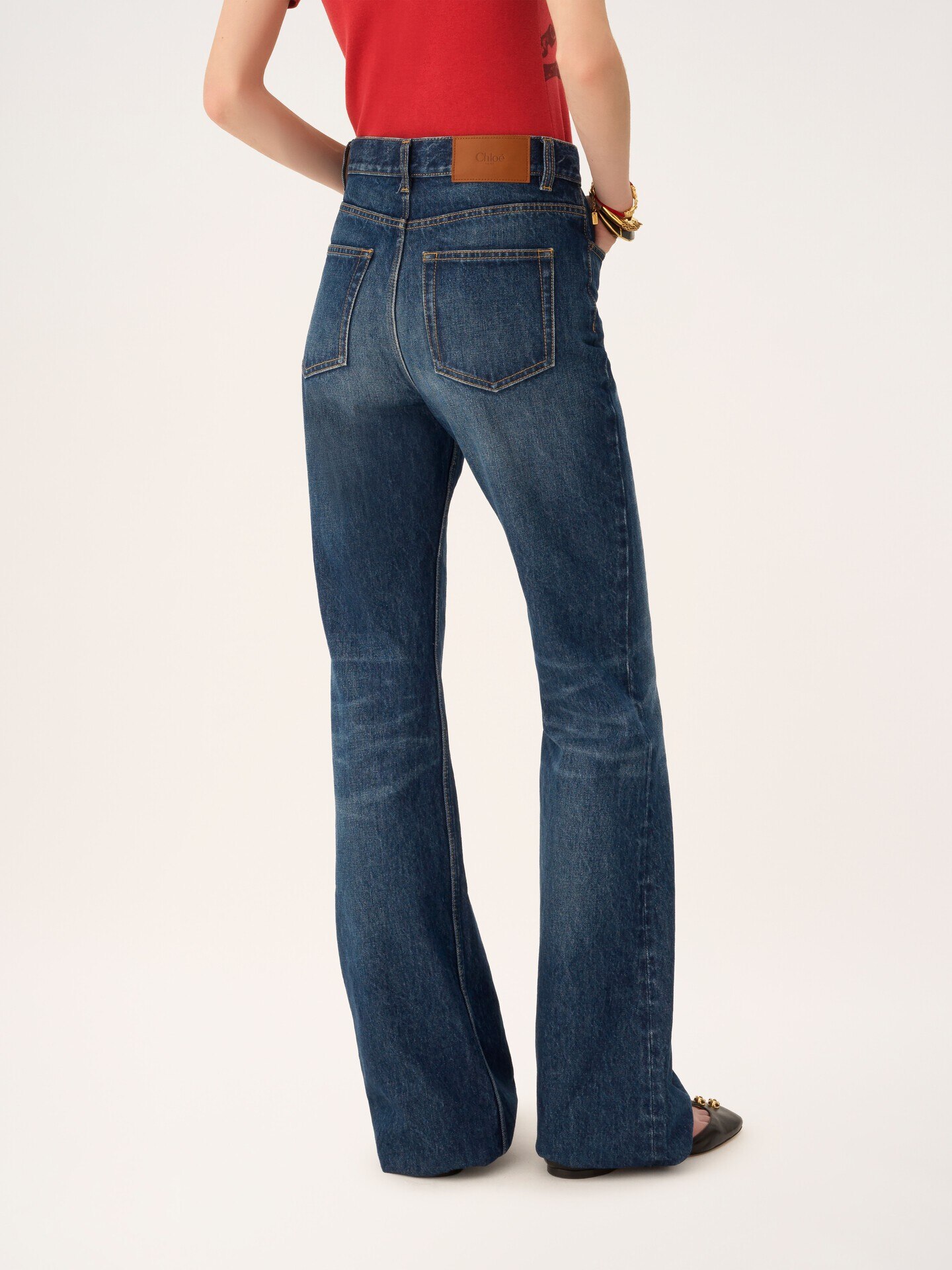 Jeans dritti a vita alta in denim - 5