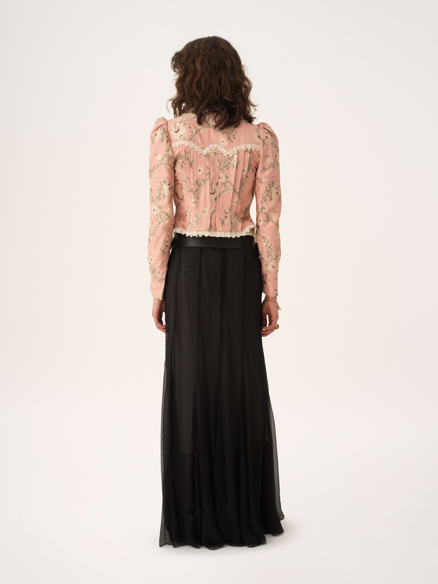 Fitted jacket in taffeta jacquard & lace - 7