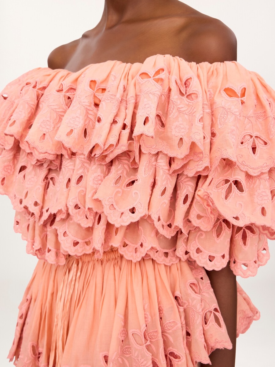 Langes ger&uuml;schtes Kleid aus Baumwollvoile - 6