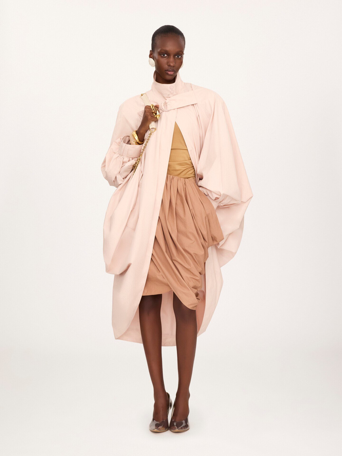 High-neck oversized cape coat in cotton poplin - 3