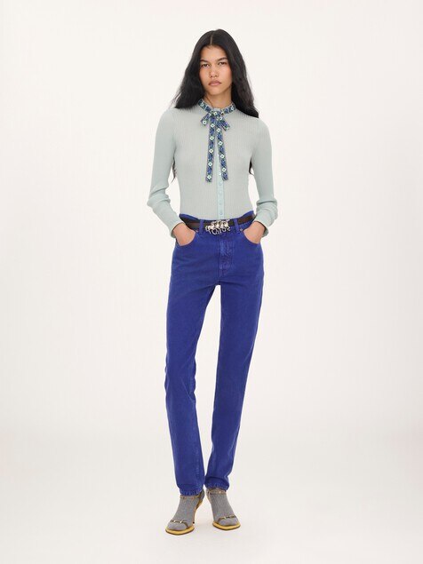 Tie-front fitted cardigan in cotton