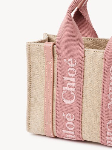 Mini Woody tote bag in linen - 7