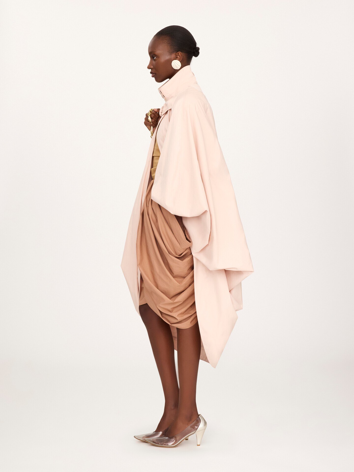 Oversized high-neck cape coat in cotton poplin - 6