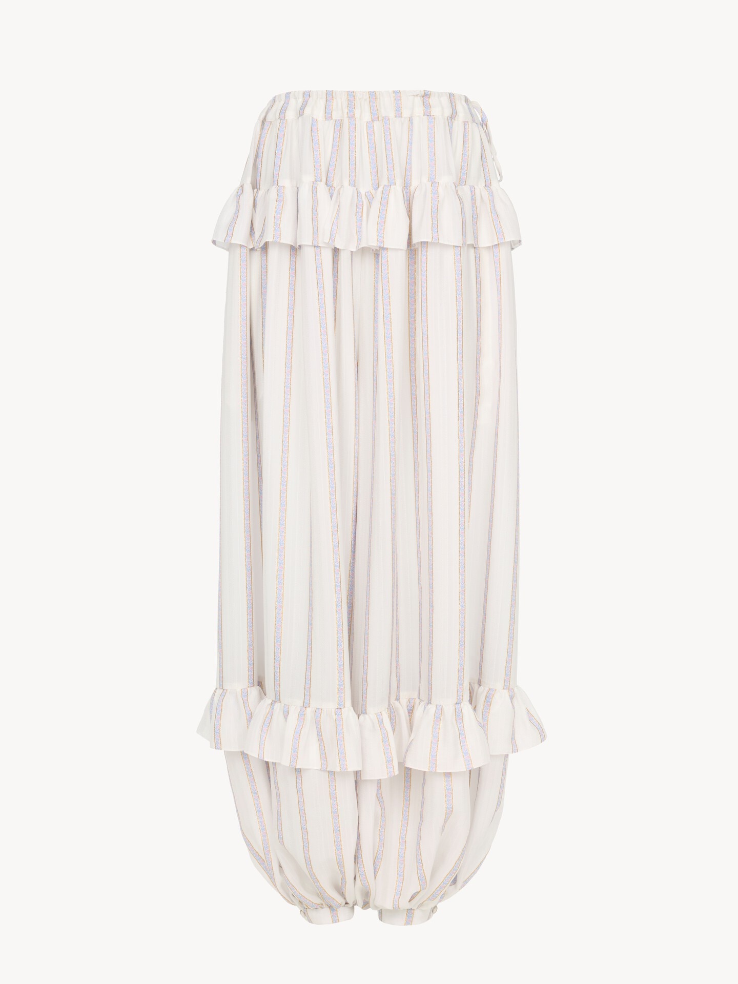 Fluid ruffled pants in silk lurex jacquard - 2.0