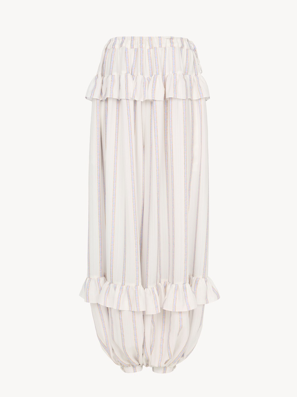 Fluid ruffled pants in silk lurex jacquard