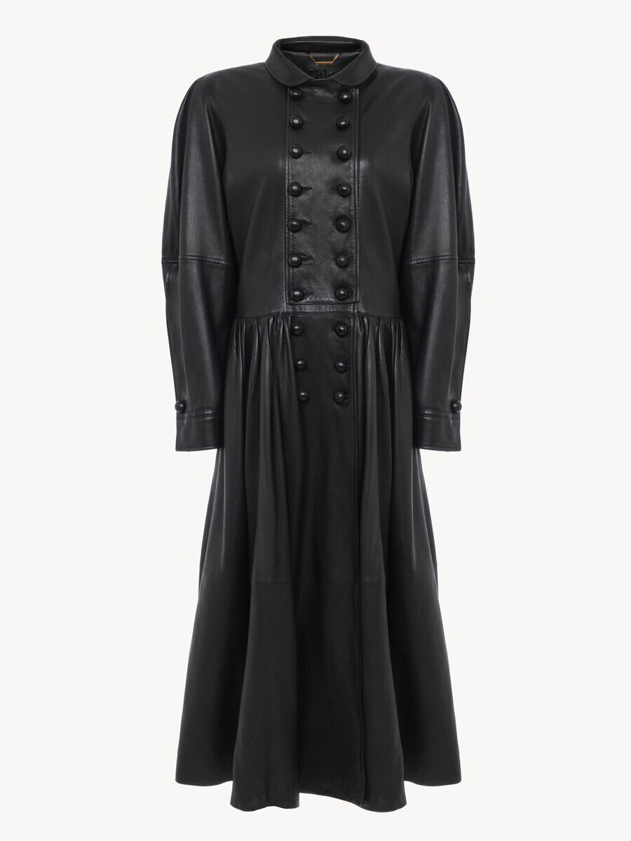 Oversized long riding coat in leather - 2