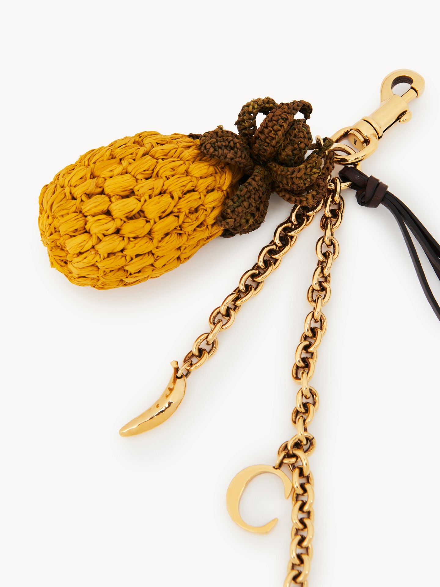 Pineapple bag charm in raffia, metal & leather - 3