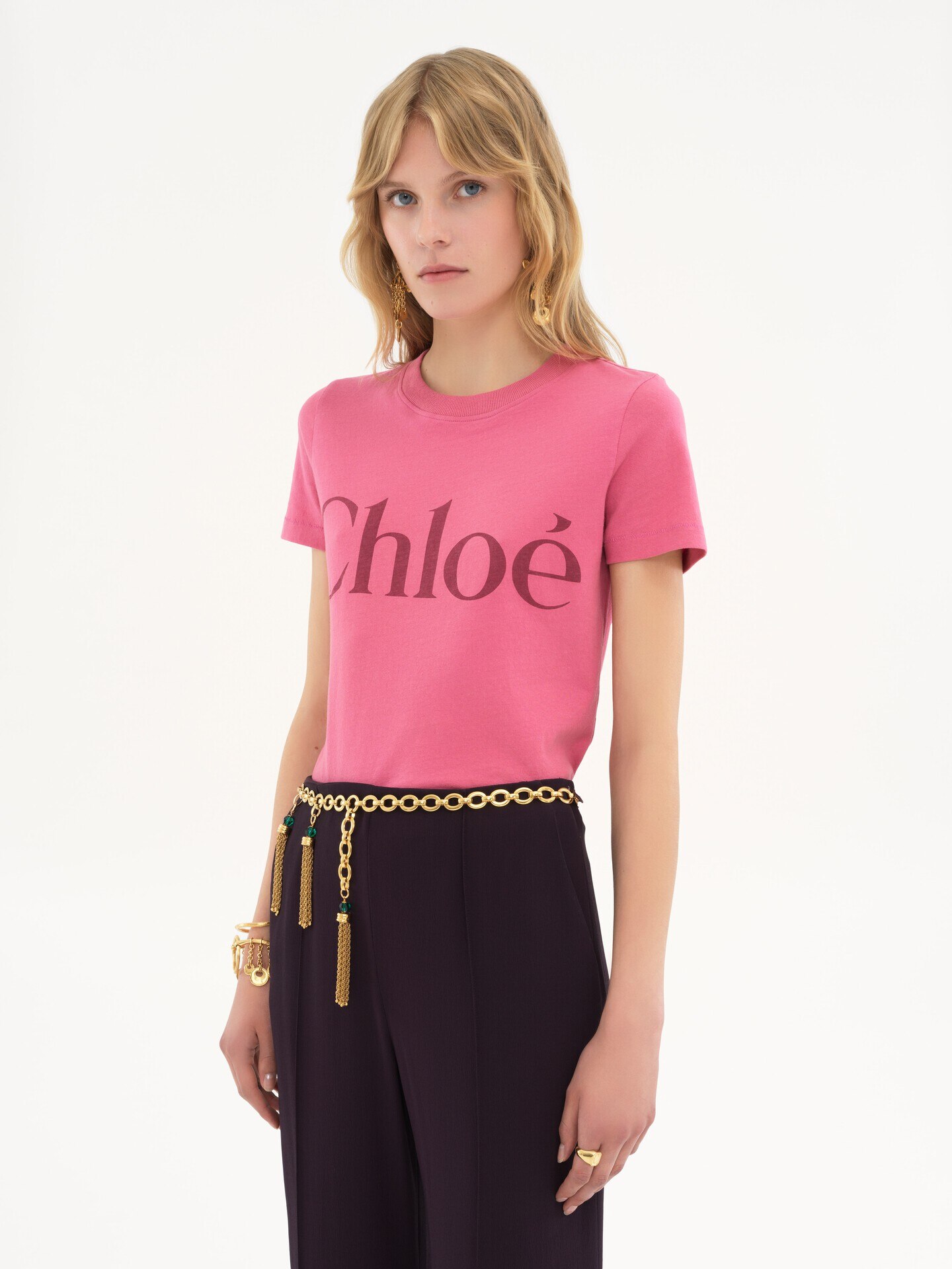 クロエページ 50個 コットンジャージー製ベビーフィット ロゴTシャツ Sweet Pink