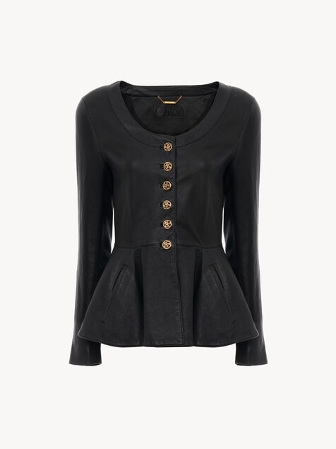 Peplum riding jacket in leather