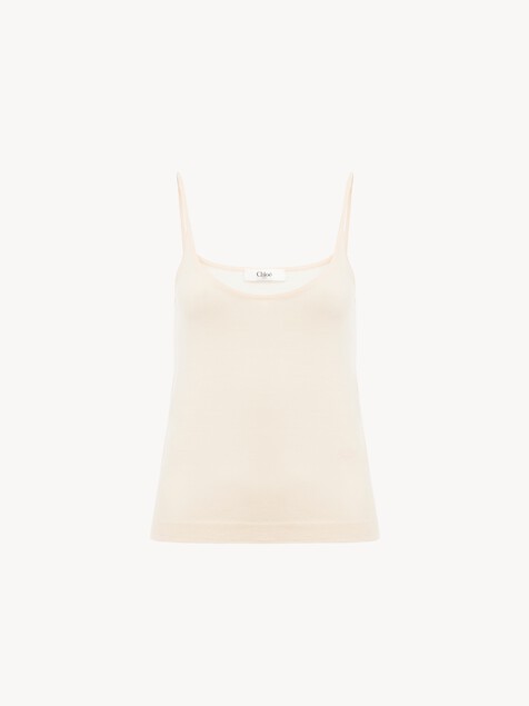 Thin-strap tank top in superfine wool knit 