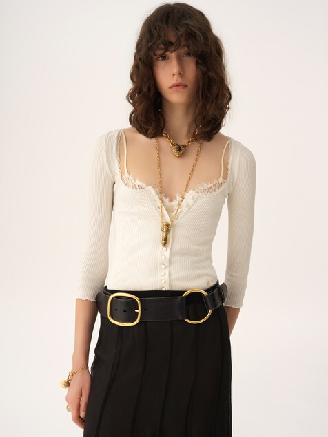 Scoop-neck fitted cardigan in cotton