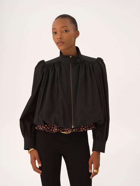 Gathered boule jacket in cotton canvas