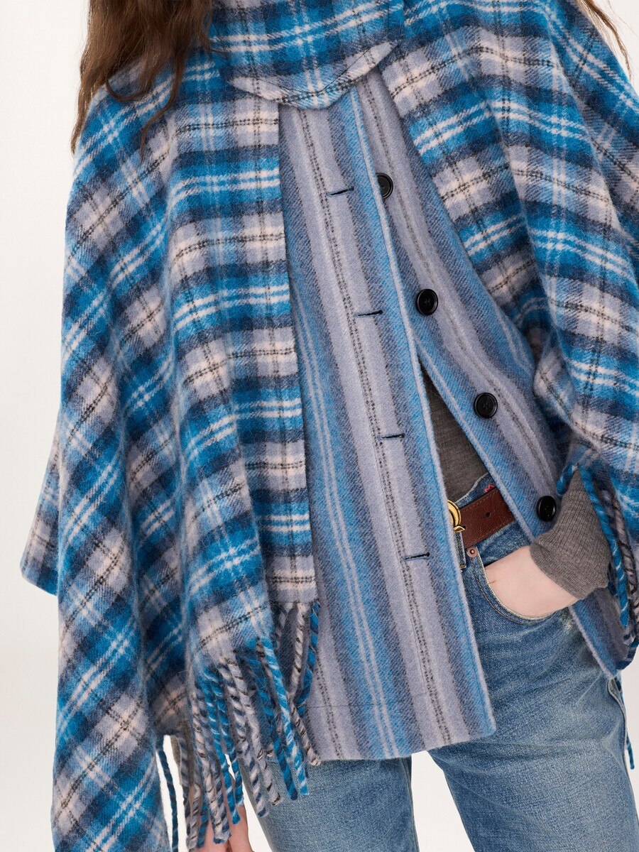 High-neck short cape coat in check wool & alpaca - 5