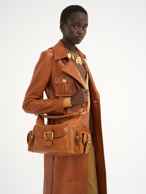 Camera bag in shiny leather