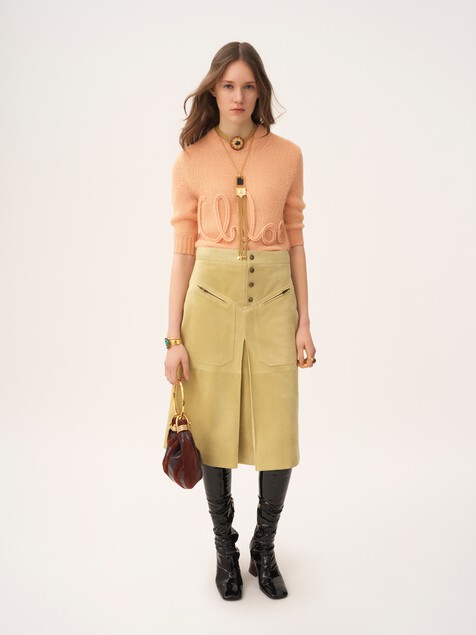 Elbow-sleeve logo sweater in alpaca wool & silk knit