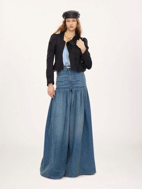 Fitted jacket in silk-blend jacquard & lace