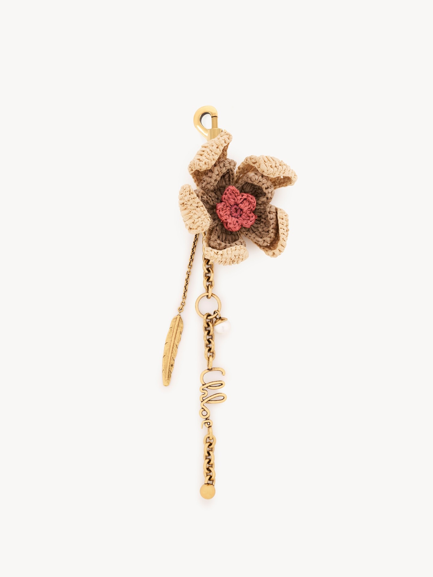 Chlo&eacute; Symbols Flower bag charm in raffia & brass - 2