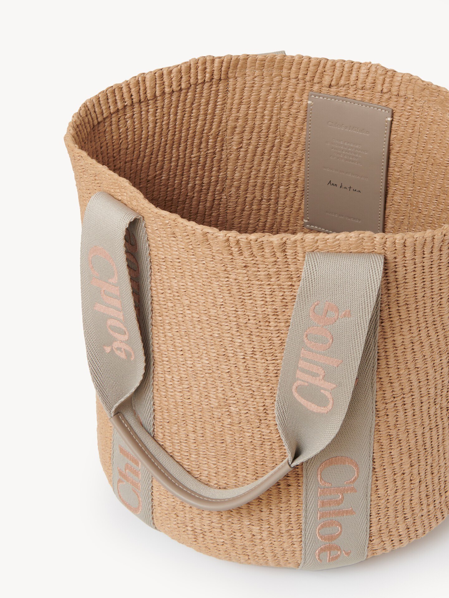 ナチュラルファイバー製Woodyラージバスケットバッグ Vintage Khaki